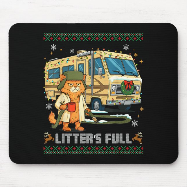Mousepad Litter's Full Funny Silly Cat Holding Coffee Meme  (Frente)