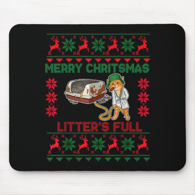 Mousepad Litter's Full Merry Christmas Funny Cat Lover Ugly (Frente)