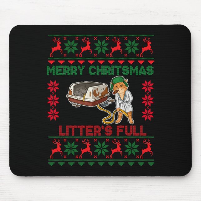 Mousepad Litter's Full Merry Christmas Funny Cat Lover Ugly (Frente)