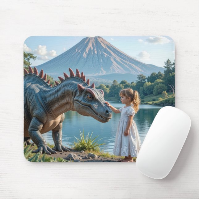 Mousepad Little Girl Petting a Dinosaur (Com mouse)
