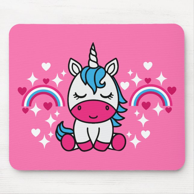 Mousepad Little Girls Pink Rainbow Unicorn (Frente)