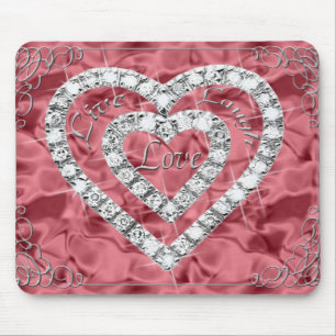 Mousepad Live Laugh Love Diamond Heart Mouse Vermelho