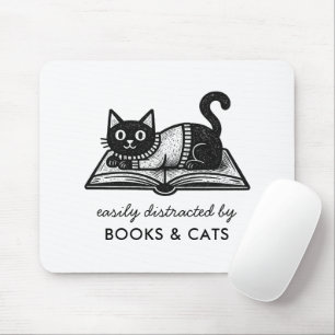 Mousepad Livro engraçado de gato preto amante de livros dit