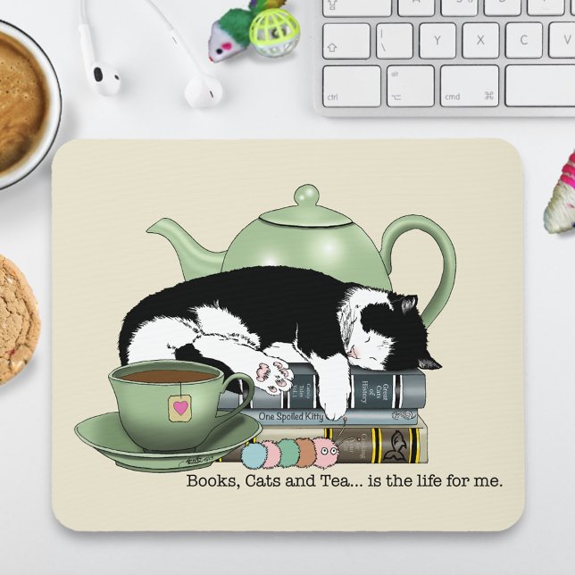 Mousepad Livros Aconchegantes Gato Smoking Chá Bule de Chá  (Criador carregado)