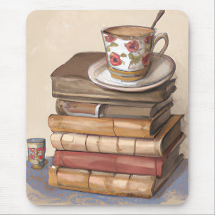 Mousepad Livros antigos e uma taça de café