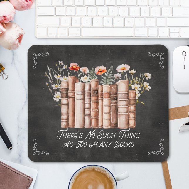 Mousepad Livros com Flores e Citação em Quadro Negro (in situ)