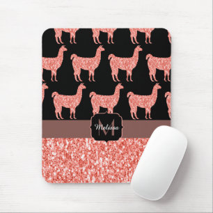 Mousepad Llama cor-de-rosa brilho do coral Espargos Monogra