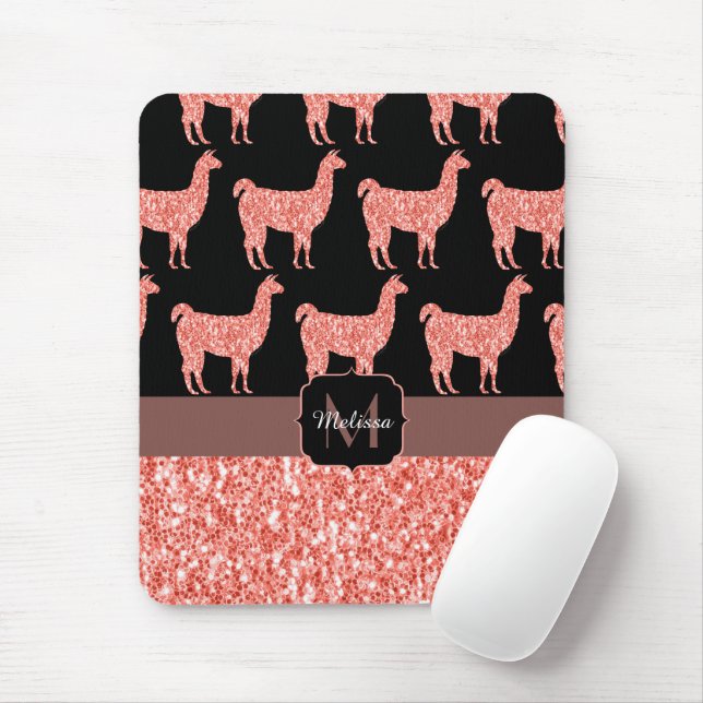 Mousepad Llama cor-de-rosa brilho do coral Espargos Monogra (Com mouse)