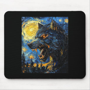 Mousepad Lobisomem Lobo - Estilo Van Gogh - Starry Nig