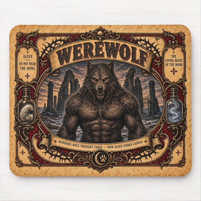 Mousepad Lobisomem, Monstro de Circo Vintage (Frente)