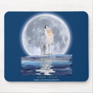 Mousepad Lobo branco do urro & animais selvagens da lua