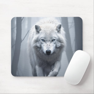 Mousepad Lobo Branco na Floresta Foggy