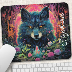 Mousepad Lobo da Floresta Floral Personalizado