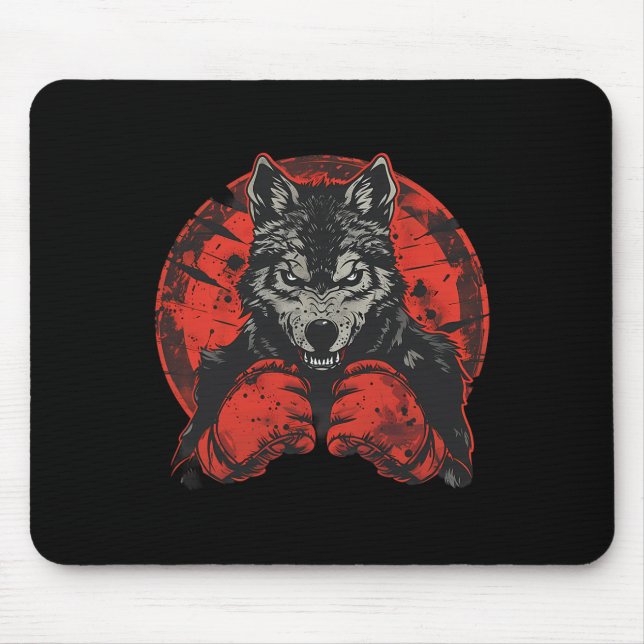 Mousepad Lobo de Boxe Com Luvas de Boxe Kickboxing Engraçad (Frente)