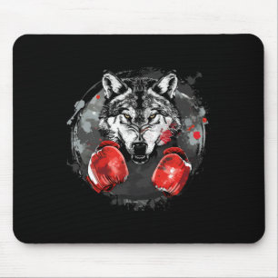 Mousepad Lobo de Boxe Com Luvas de Boxe Kickboxing Engraçad