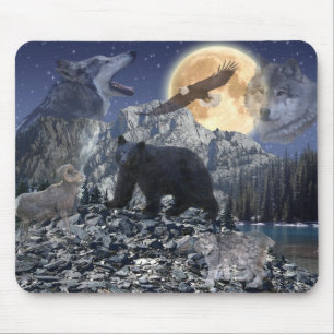 Mousepad Lobo dos animais selvagens da montanha rochosa,