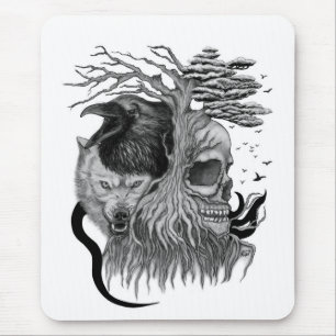 Mousepad Lobo e Raven com crânio