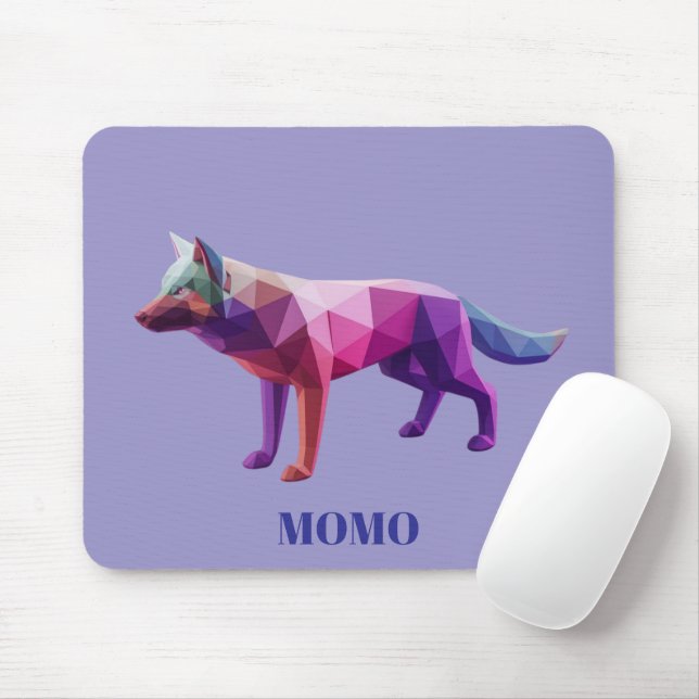 Mousepad Lobo geométrico futurista personalizado Magia fina (Com mouse)