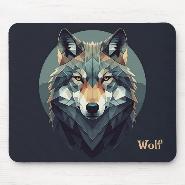 Mousepad Lobo legal Geométrico Mostarda azul Marinho de art (Frente)