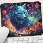 Mousepad Lobo Místico Floral Personalizado<br><div class="desc">Transforme seu espaço de trabalho em um refúgio místico com este mouse personalizado apresentando um lobo majestoso uivando em meio a uma floresta encantada. A cena cativante, iluminada pelo brilho etéreo da lua, evoca um senso de maravilha e aventura. Adicione um toque pessoal com seu nome ou uma citação significativa....</div>