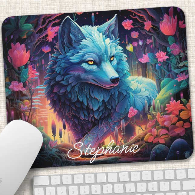 Mousepad Lobo Místico Floral Personalizado (Criador carregado)