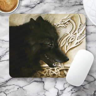 Mousepad Lobo Negro Dragão Celta Entrelaçado Fantasia