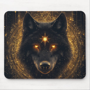Mousepad Lobo Negro Místico Sigilo Dourado