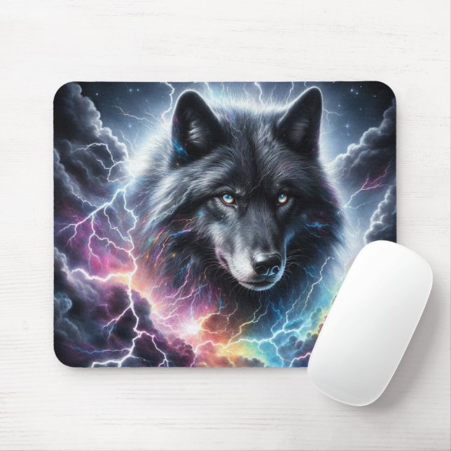 Mousepad Lobo Negro Tempestade Relâmpago Celestial Vida Sel (Com mouse)