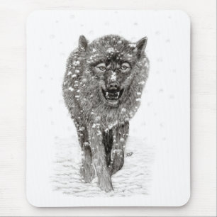 Mousepad Lobo Negro Zangado na Neve, inverno selvagem