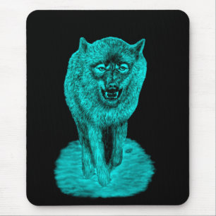 Mousepad Lobo Negro Zangado na Noite