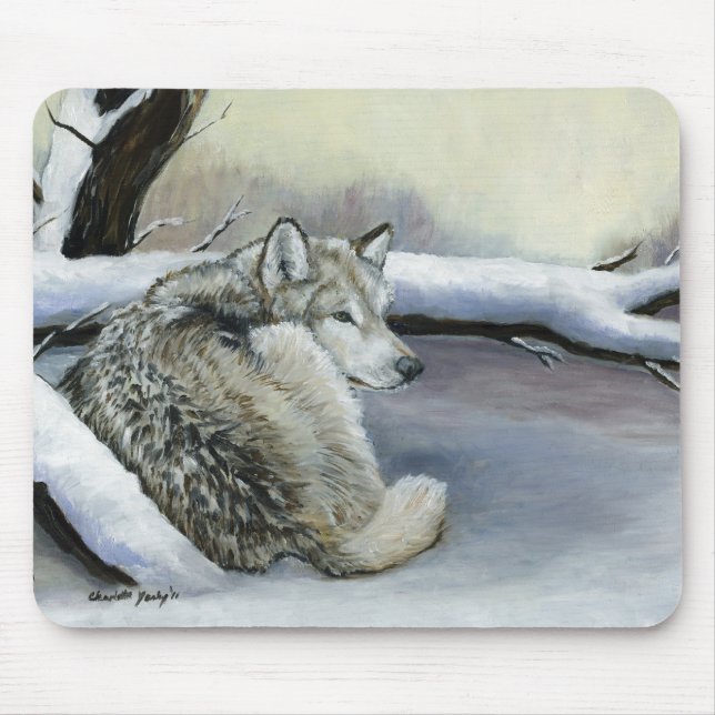Mousepad Lobo no tapete do rato da arte da neve (Frente)