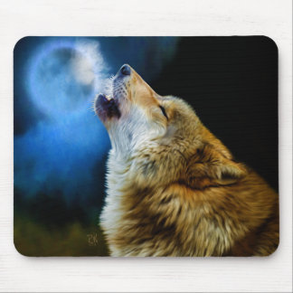 Mousepad Lobo que urra abaixo da Lua cheia