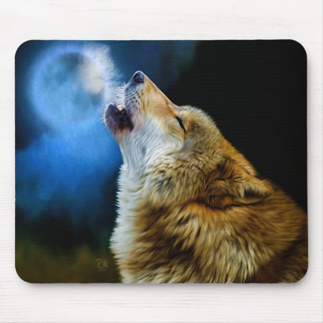 Mousepad Lobo que urra abaixo da Lua cheia (Frente)