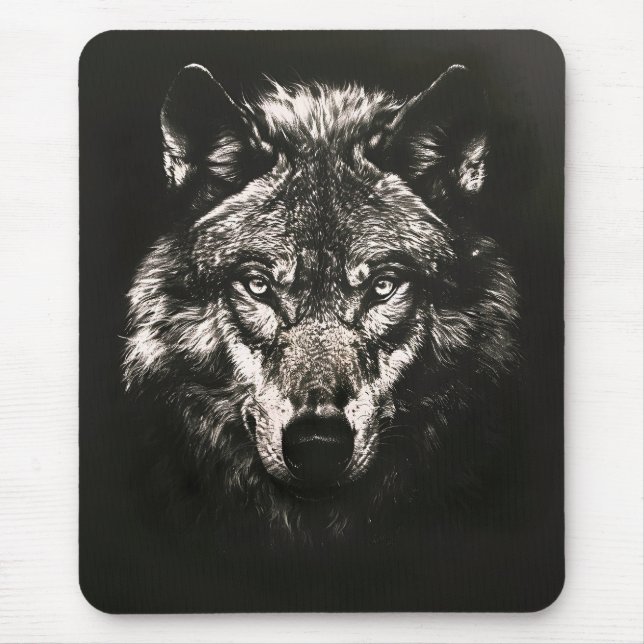 Mousepad Lobo Selvagem Monocromático Majestoso (Frente)