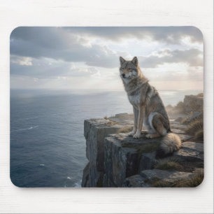 Mousepad Lobo Solitário em uma Falésia Rochosa do Oceano
