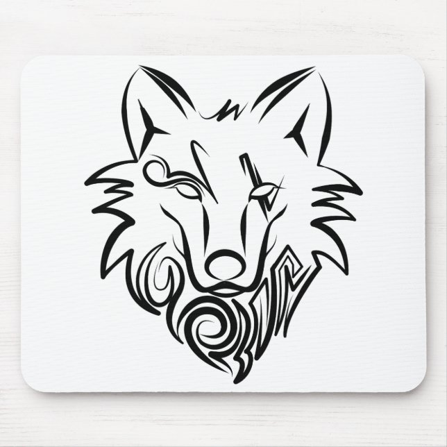 Mousepad Lobo Tribal Negro e Branco (Frente)