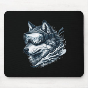 Mousepad Lobo Vestindo Óculos de Esqui Snowboard Lobo Esqui