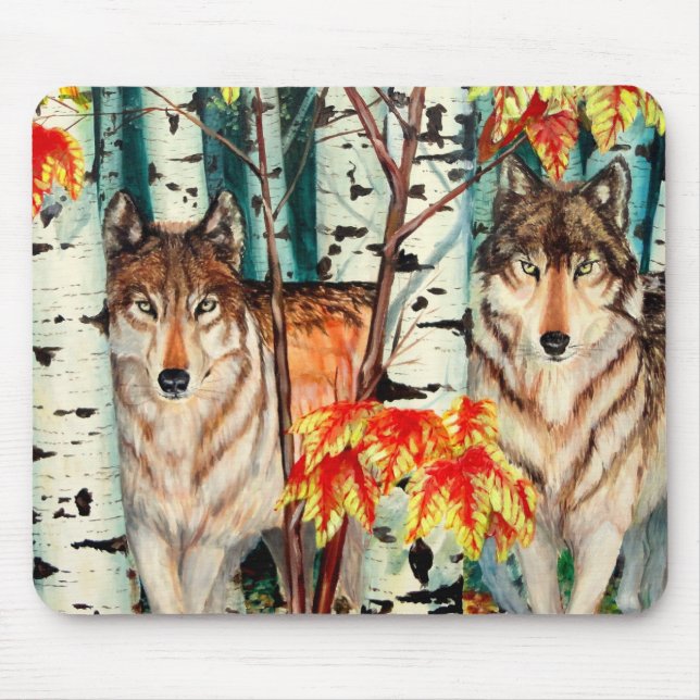 Mousepad Lobos de madeira em cor de outono (Frente)