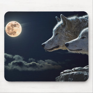 Mousepad Lobos do lobo que urram na Lua cheia na noite