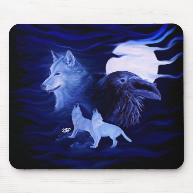 Mousepad Lobos e Raven com lua de cheio (Frente)