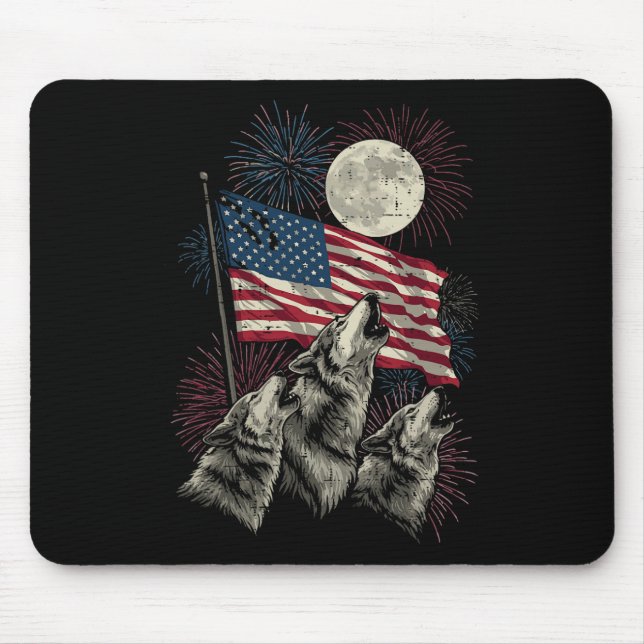 Mousepad Lobos Lua 4 De Julho Meme Engraçado Bandeira Dos E (Frente)