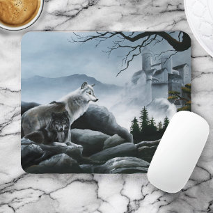 Mousepad Lobos Místicos Guardam o Castelo da Fantasia Vida 