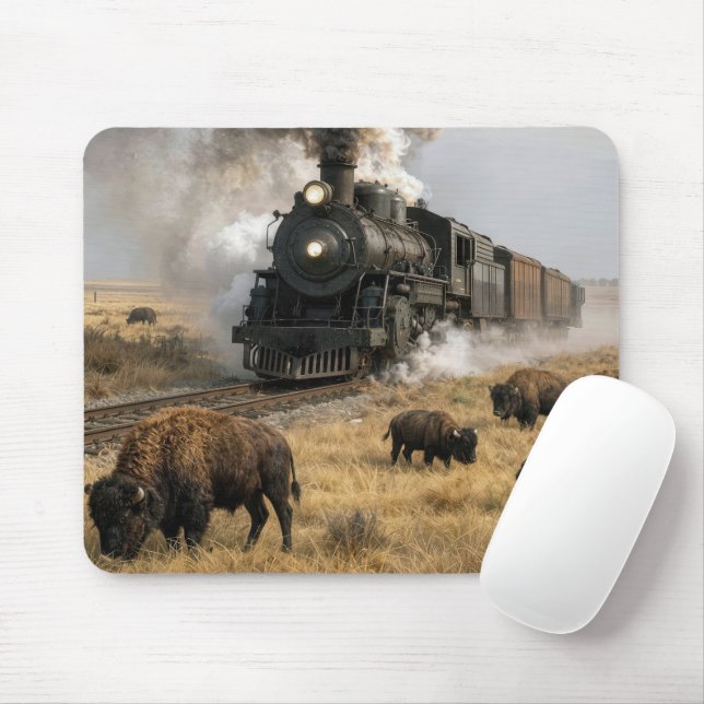 Mousepad Locomotiva a Vapor com Búfalos Pastando (Com mouse)