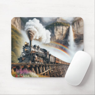 Mousepad Locomotiva Vintage a Vapor em Pista de Montanha