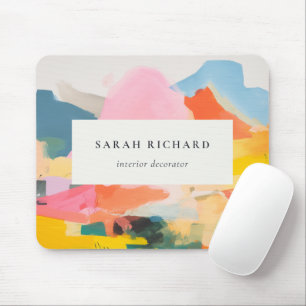 Mousepad Logo de Paisagem Montanhosa Abstrata Boho Rosa Azu