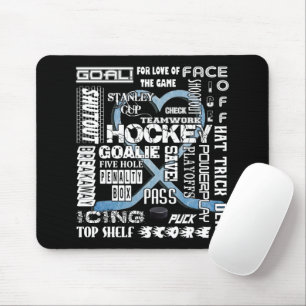 Mousepad Logotipo branco do Ice Blue Heart Hockey Words