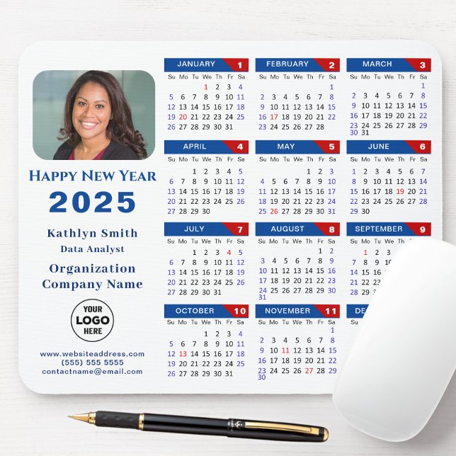 Mousepad Logotipo comercial do Calendário 2025 Modern Blue  (Criador carregado)