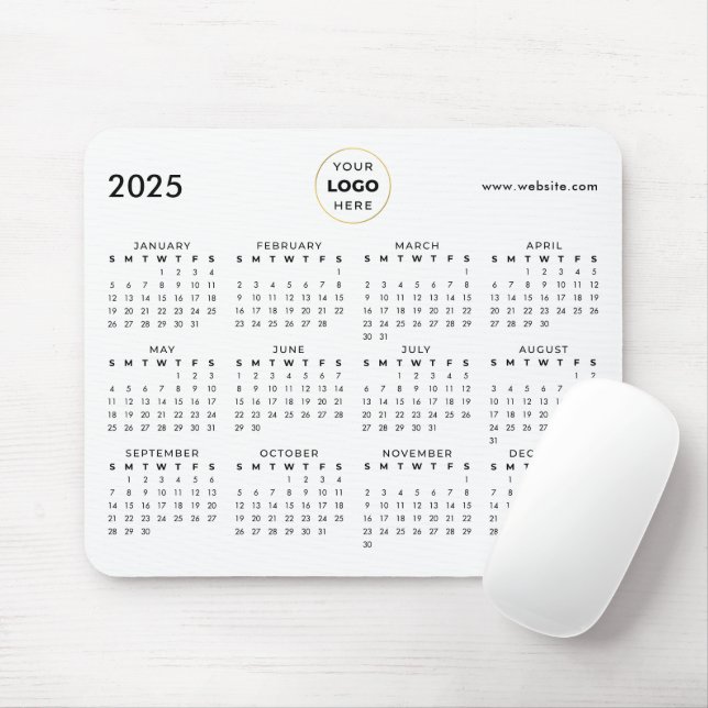 Mousepad Logotipo comercial do calendário 2025 Preto (Com mouse)