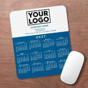 Mousepad Logotipo da Empresa de Calendário 2027 Texto Azul