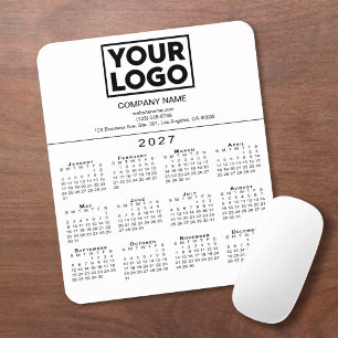 Mousepad Logotipo da Empresa de Calendário 2027 Texto Branc